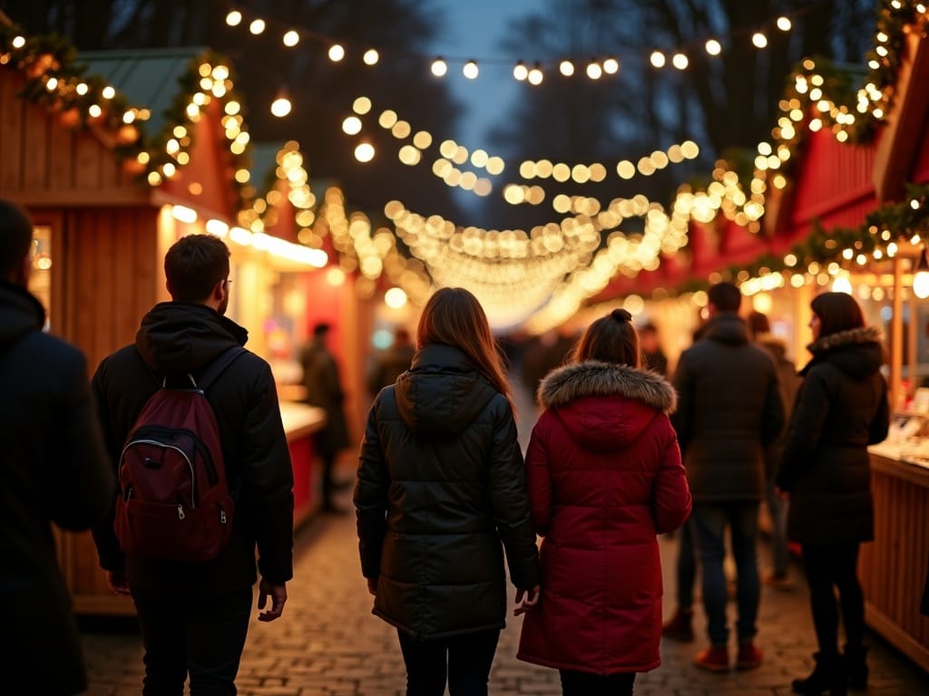 Dansk familie nyder julemarked i London med lys, boder og juleglæde