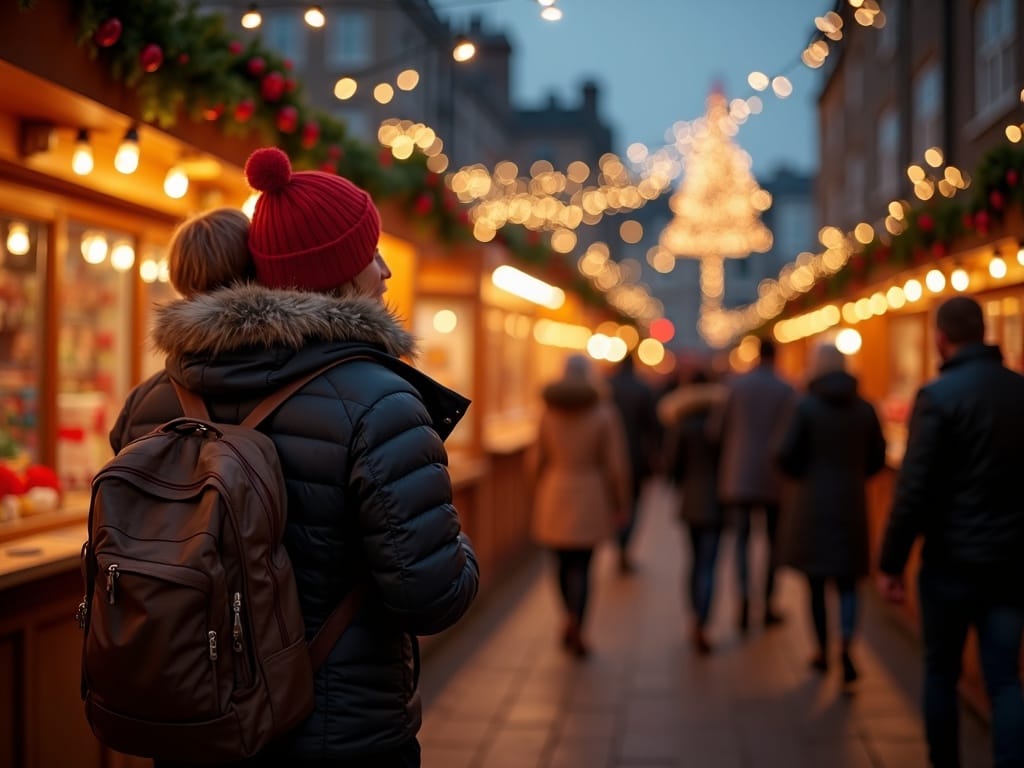 Dansk familie besøger julemarked i Storbritannien med festlige lys