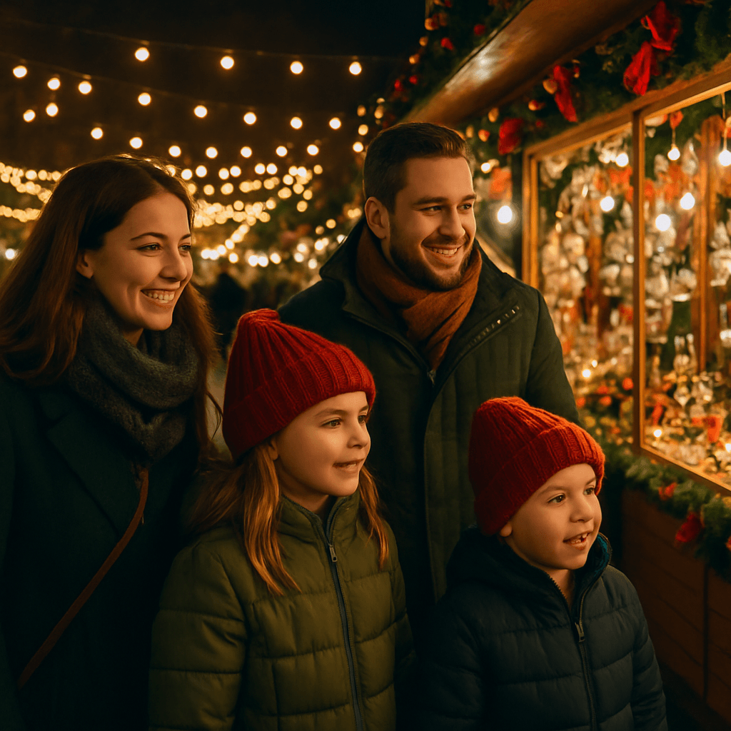 Dansk familie nyder julemarked i Storbritannien med lys og boder