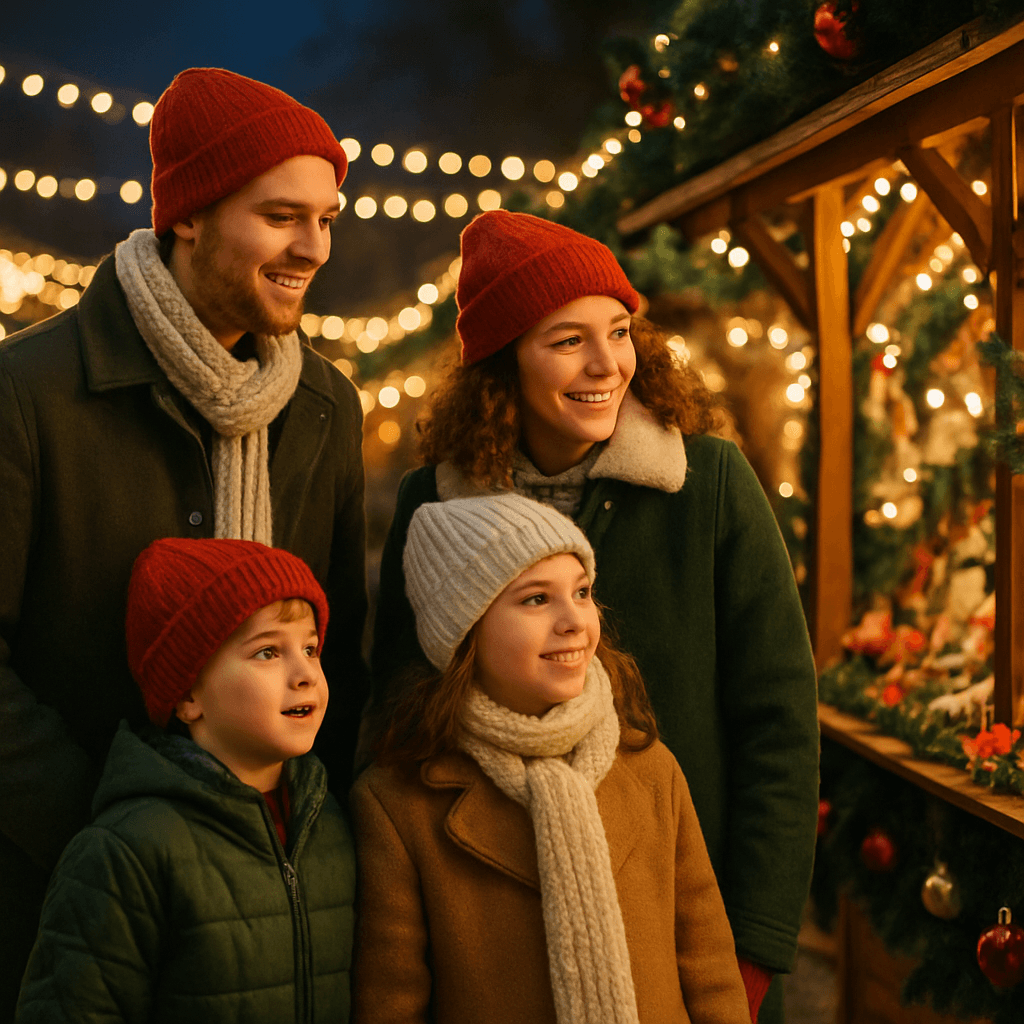 Dansk familie nyder julemarked i Storbritannien med lys og boder