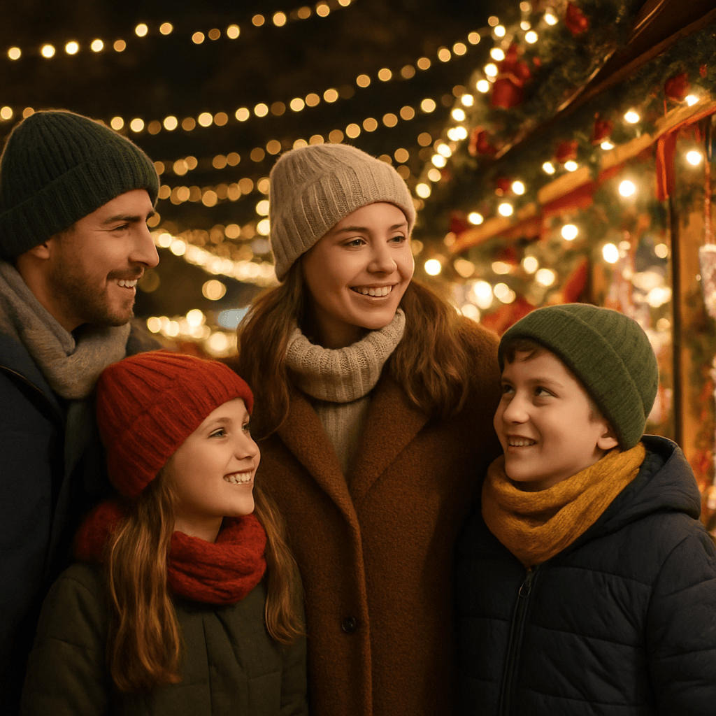 Dansk familie nyder julemarked i Storbritannien med lys og boder