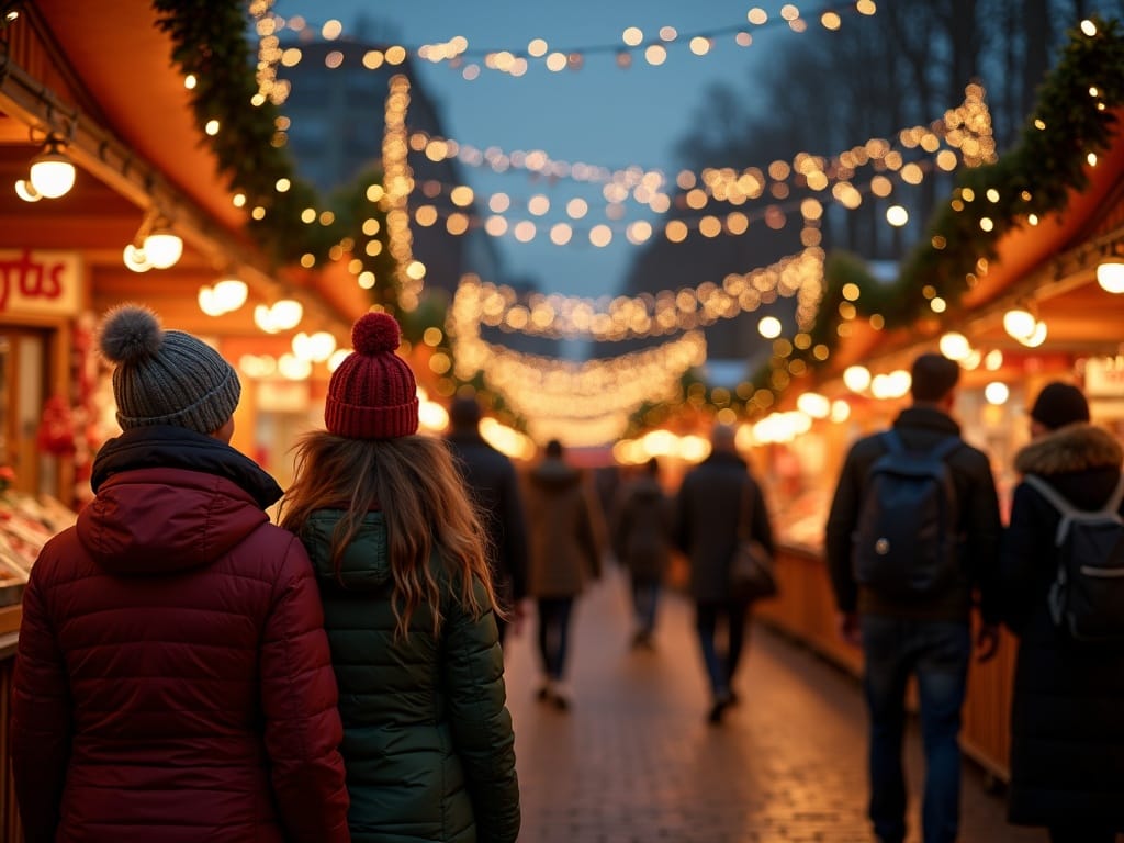Dansk familie nyder julemarked i London med festlige lys og dekorationer