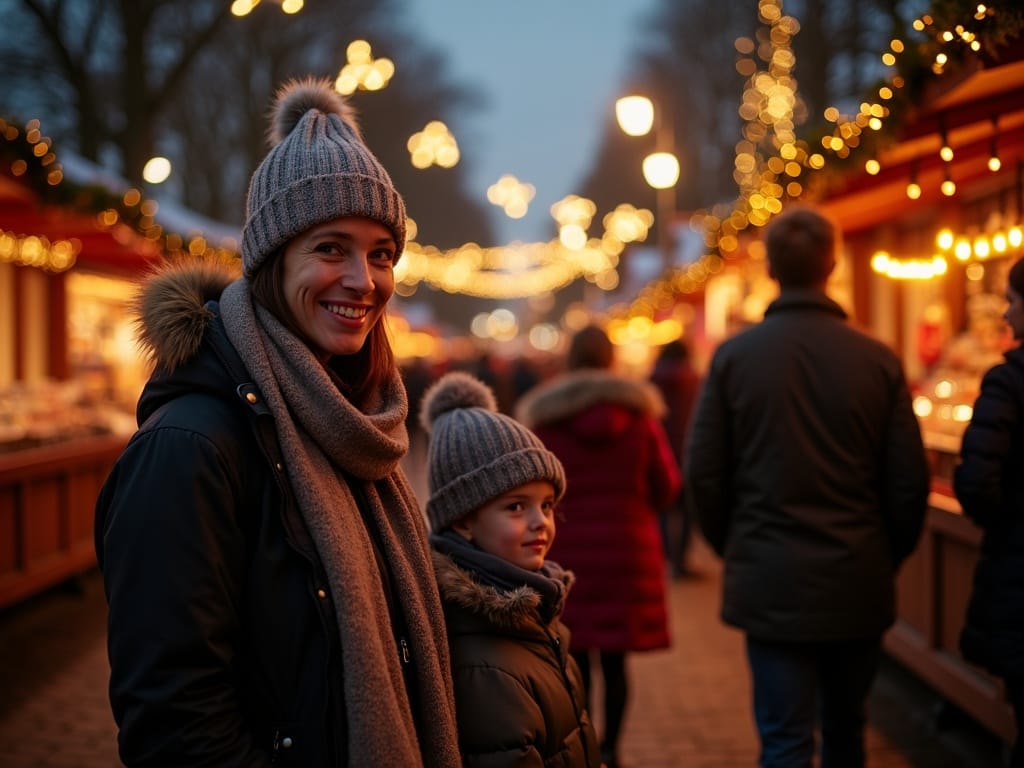Dansk familie besøger juletorv i Storbritannien med lys og julepynt