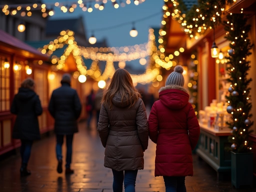 Dansk familie nyder julemarked i Storbritannien med lys og boder