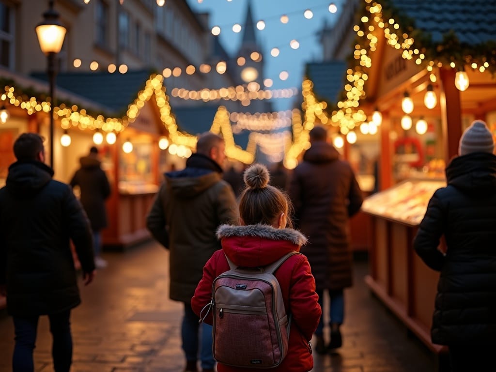 Dansk familie oplever engelsk julemarked med festlige lys og boder i London