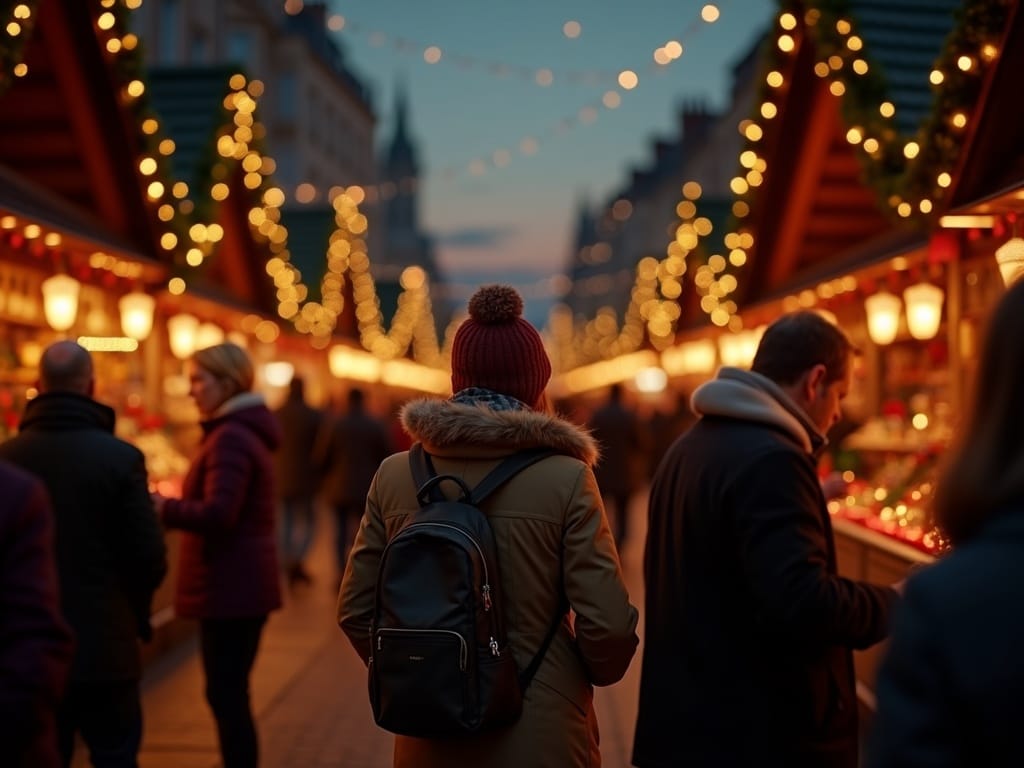 Dansk familie nyder aftenen på et julemarked i London med festlige lys