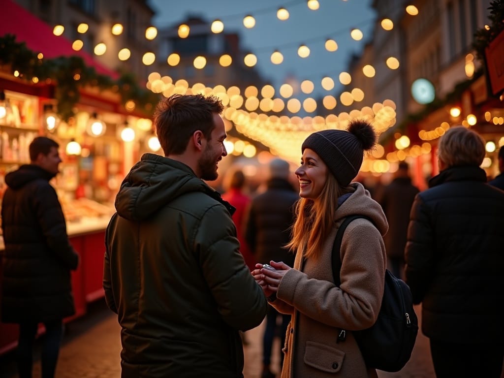 Dansk familie nyder aften på julemarked i Storbritannien med festlige lys