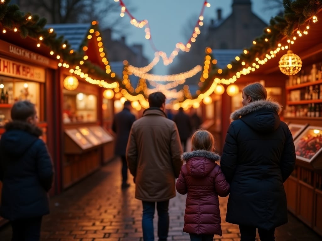 Dansk familie betaler kontaktløst ved julemarked i Storbritannien om aftenen