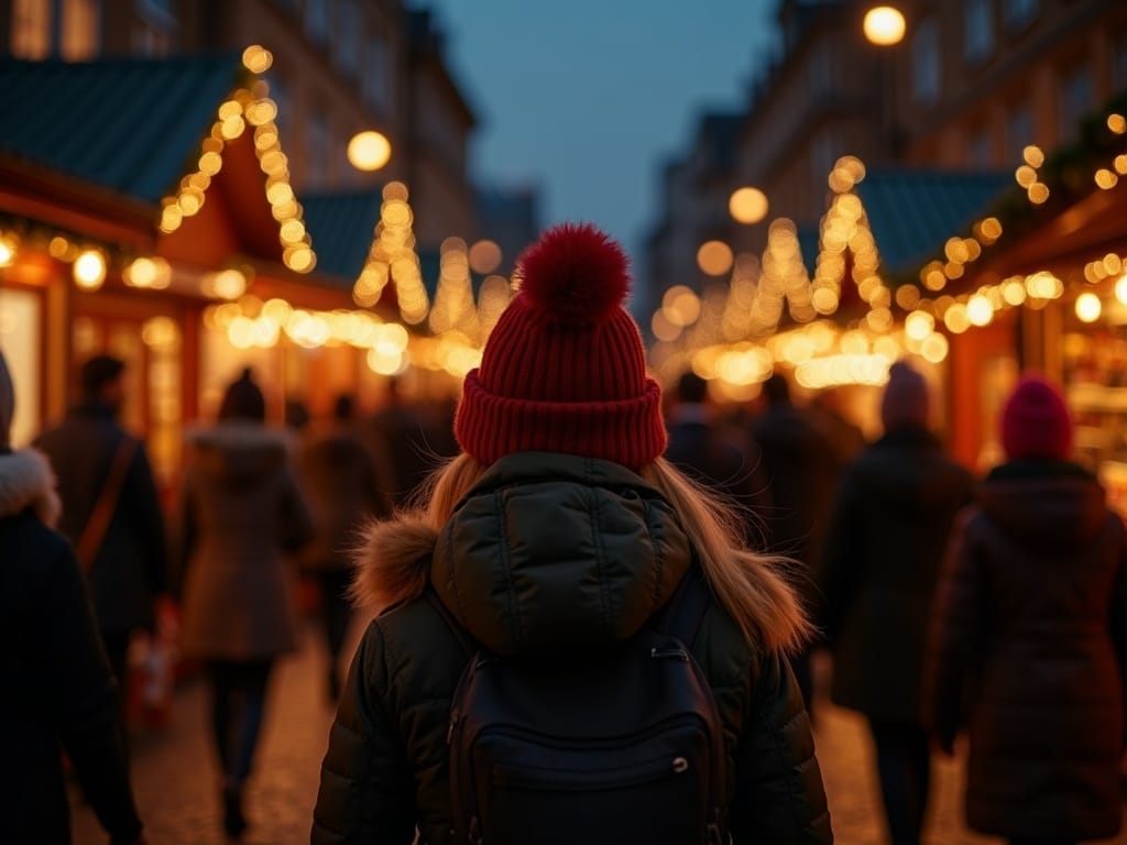 Dansk familie besøger julemarked i Storbritannien med festlige lys