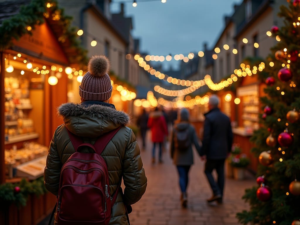 Dansk familie nyder julemarked i Cotswolds med lys og julepynt