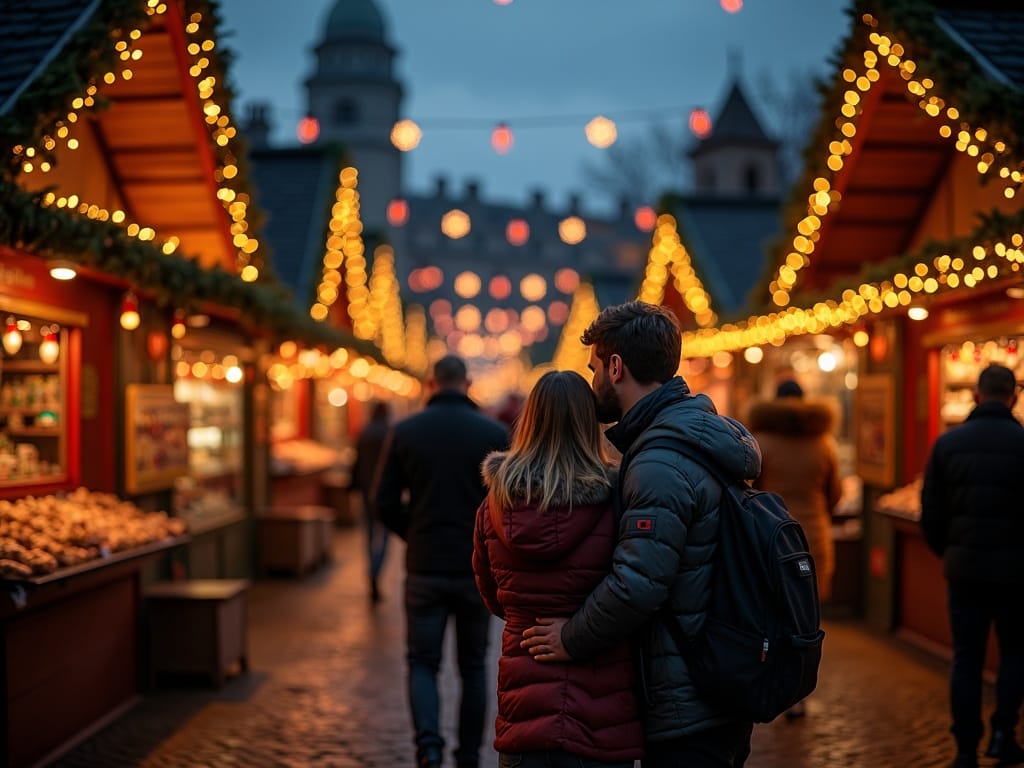 Dansk familie nyder aftenstemning på julemarked i Storbritannien
