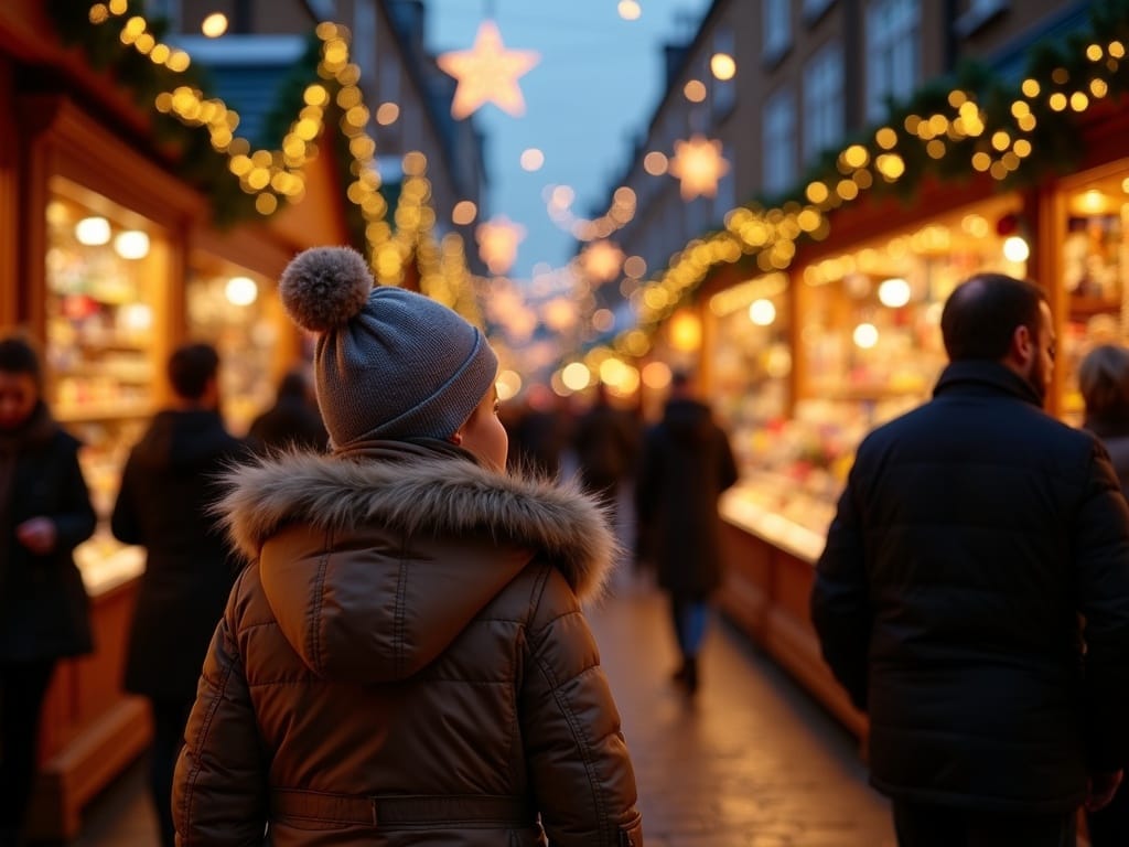 Dansk familie nyder julemarked i Storbritannien med lys og dekorationer