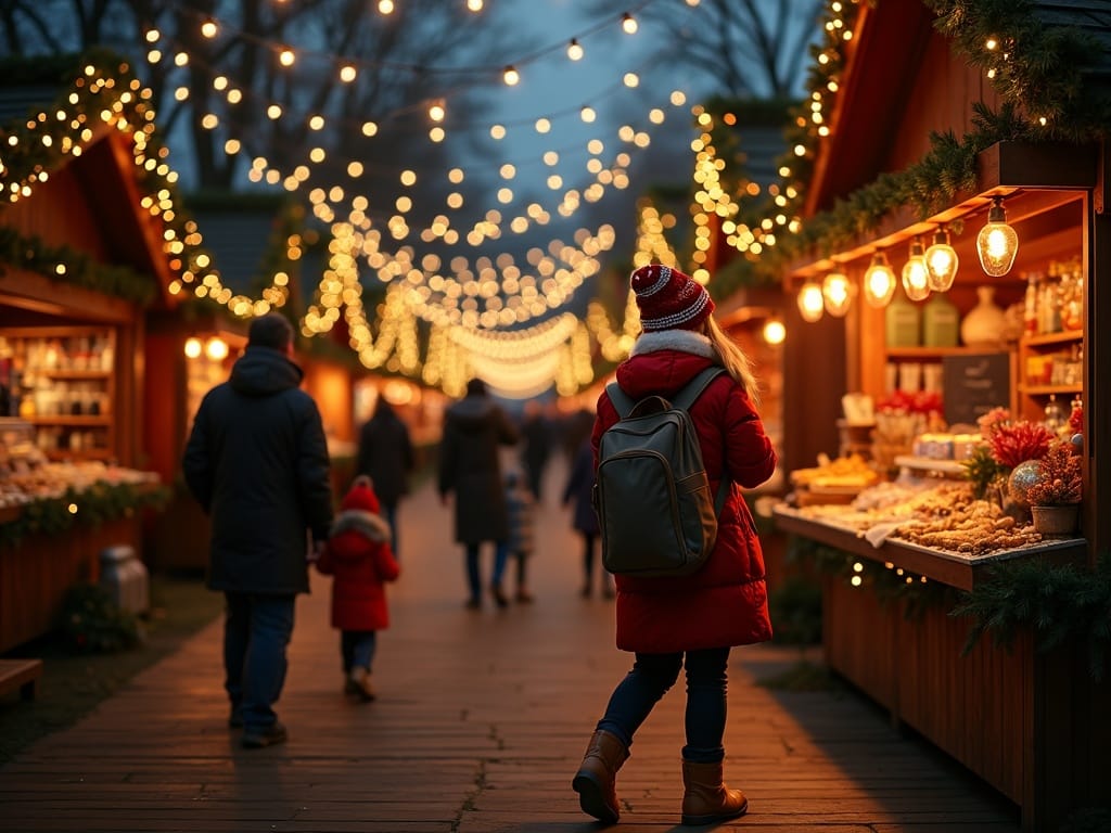 Dansk familie nyder et julemarked i Storbritannien med festlige lys