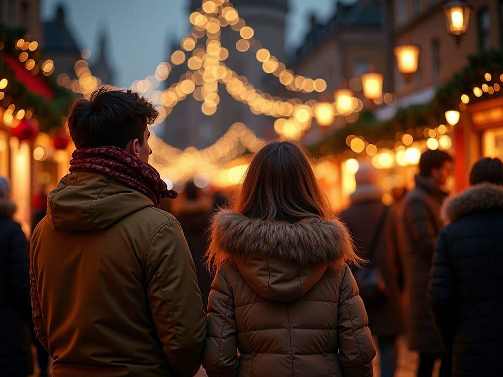Dansk familie nyder aftenen på et julemarked i London med julelys og festlig stemning