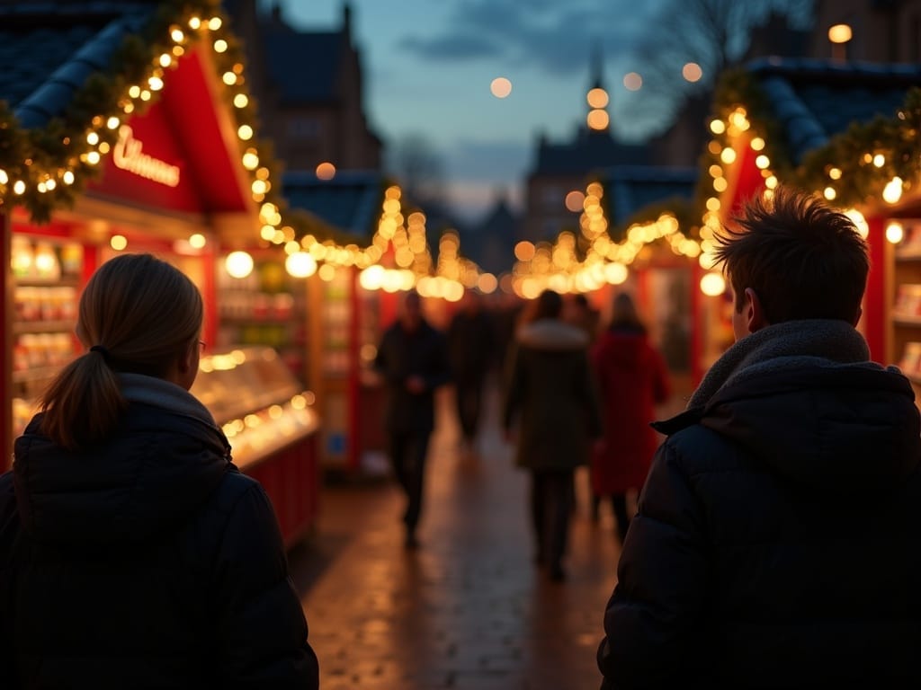 Dansk familie oplever julemarked i London omgivet af festlige lys