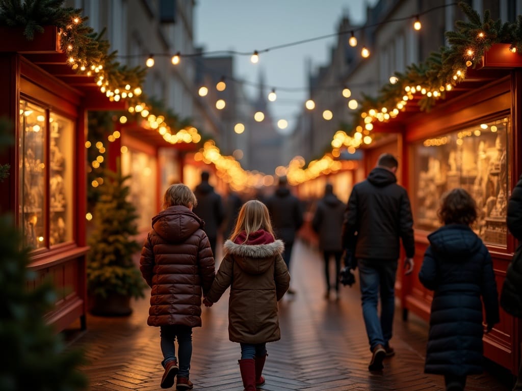 Dansk familie nyder juletid på britisk julemarked i London med lys og dekorationer