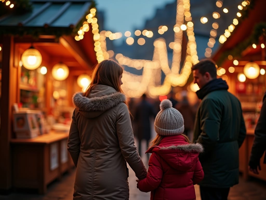 Dansk familie nyder julemarked i Storbritannien med festlige lys og boder