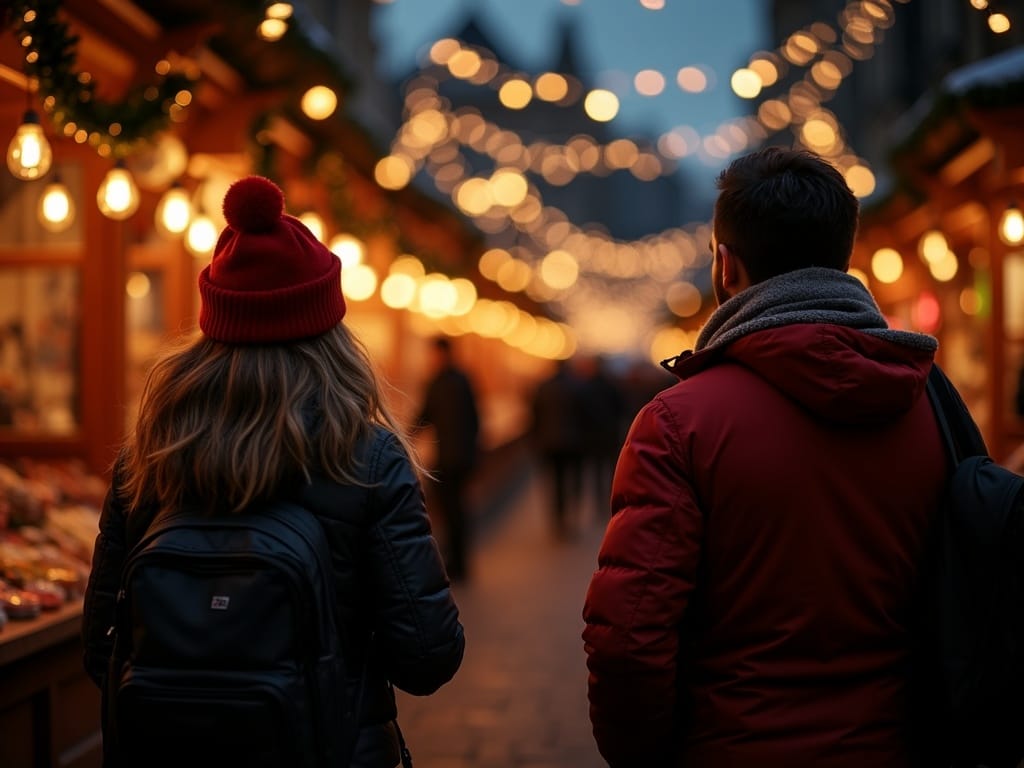 Dansk familie nyder julemarked i Storbritannien med lys og boder