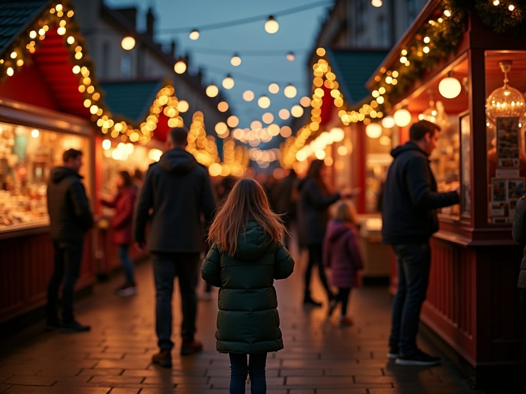Dansk familie oplever julemarked i London med lys, boder og julestemning en festlig aften