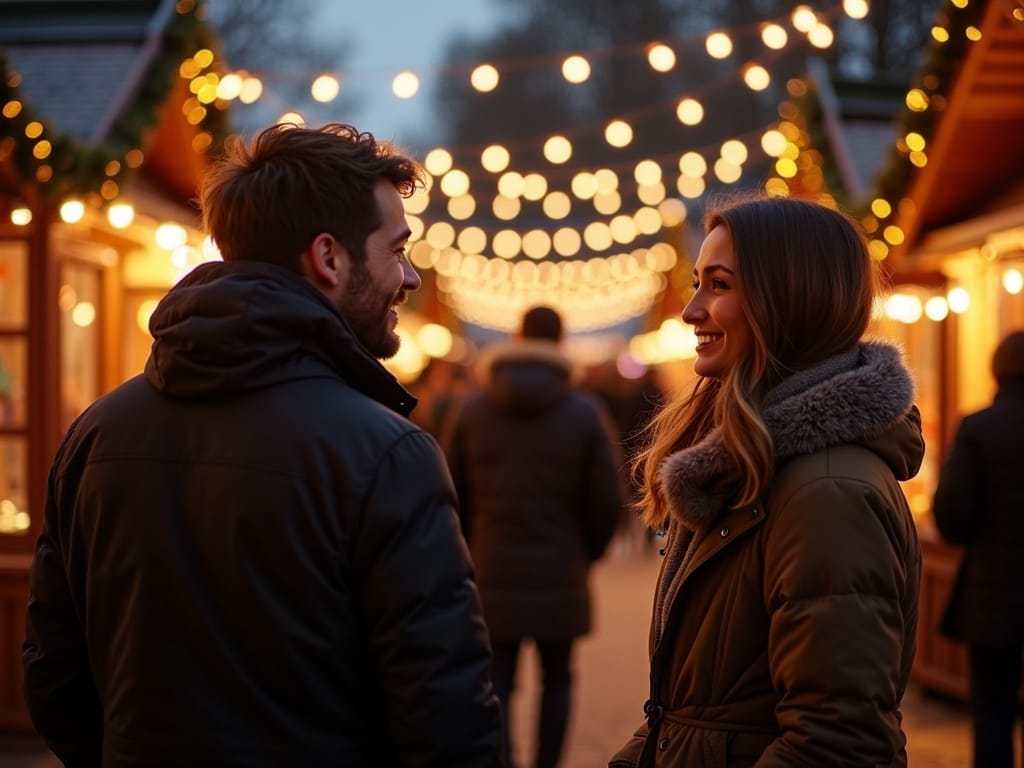Dansk familie nyder julemarked i Storbritannien under festlige lys