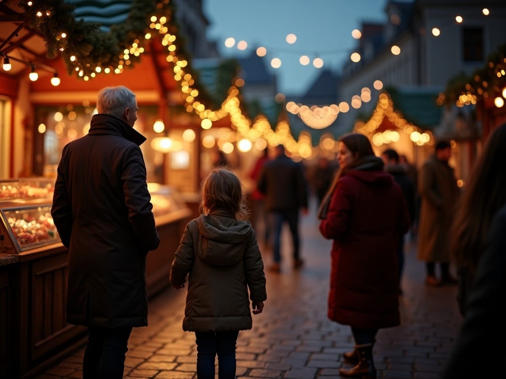 Dansk familie nyder skotsk julemarked med lys, boder og julestemning