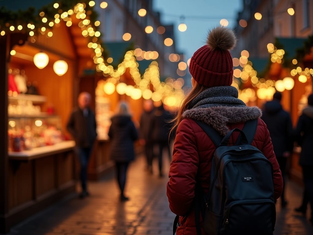 Dansk familie nyder britisk julemarked med farverige lys og shopping