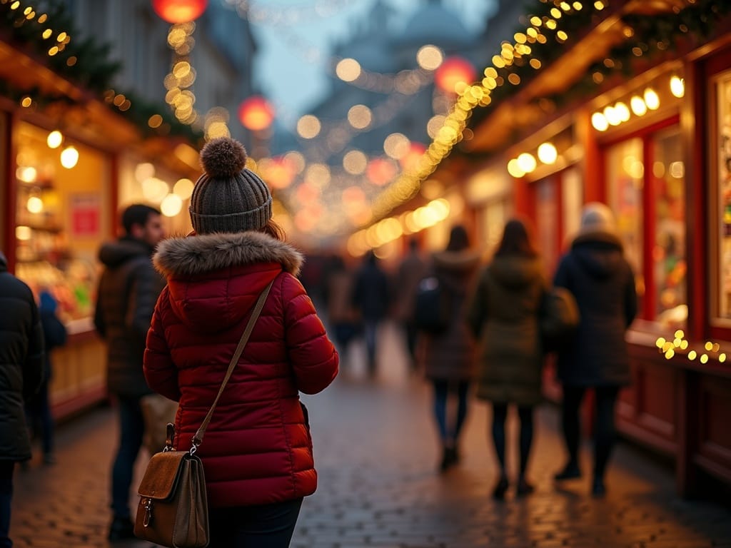 Dansk familie besøger julemarked i London med festlige lys og boder